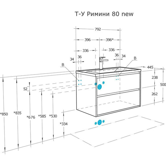 Тумба подвесная с раковиной Акватон Римини 80 см 1A2267K1RN010, белый глянцевый - фото 9