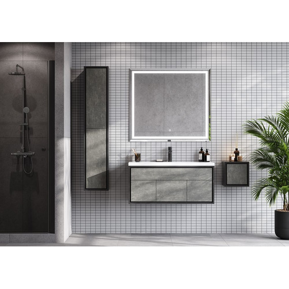 Тумба подвесная с раковиной Акватон Уэльс 100 см 1A2676K1WA6A0, графит/серый бетон - фото 7