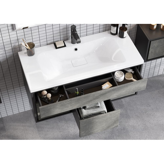 Тумба подвесная с раковиной Акватон Уэльс 100 см 1A2676K1WA6A0, графит/серый бетон - фото 8