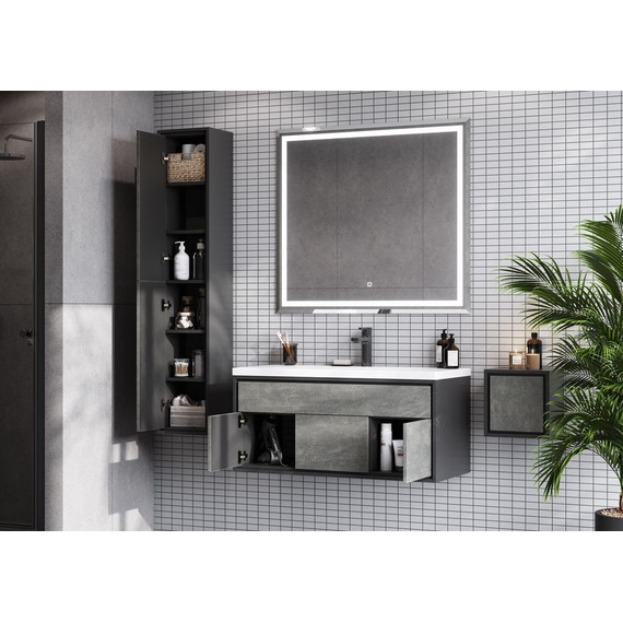 Тумба подвесная с раковиной Акватон Уэльс 100 см 1A2676K1WA6A0, графит/серый бетон - фото 9