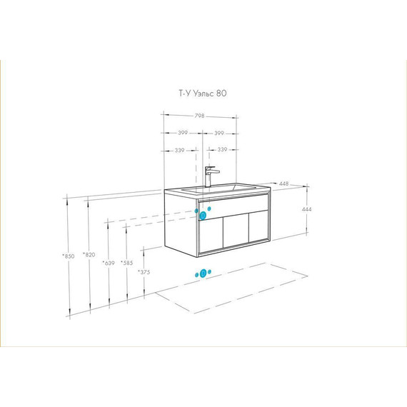Тумба подвесная с раковиной Акватон Уэльс 80 см 1A2679K1WA6A0, графит/серый бетон - фото 12