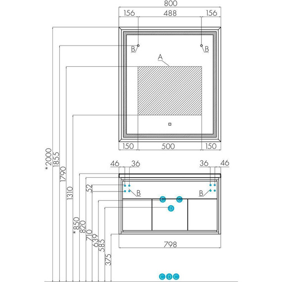 Тумба подвесная с раковиной Акватон Уэльс 80 см 1A2679K1WA6A0, графит/серый бетон - фото 13