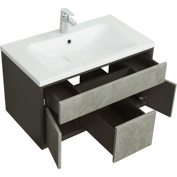 Тумба подвесная с раковиной Акватон Уэльс 80 см 1A2679K1WA6A0, графит/серый бетон - фото 4