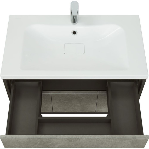 Тумба подвесная с раковиной Акватон Уэльс 80 см 1A2679K1WA6A0, графит/серый бетон - фото 5