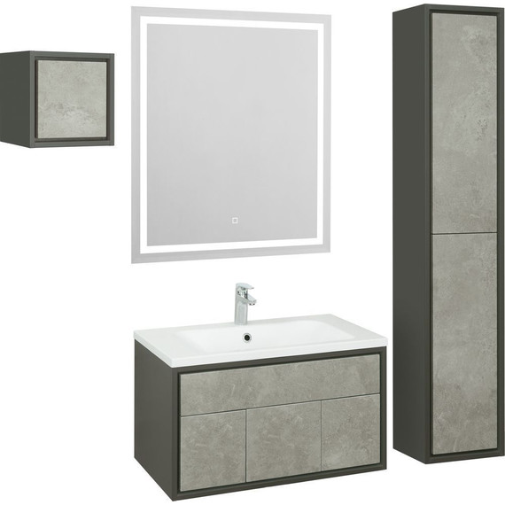 Тумба подвесная с раковиной Акватон Уэльс 80 см 1A2679K1WA6A0, графит/серый бетон - фото 6