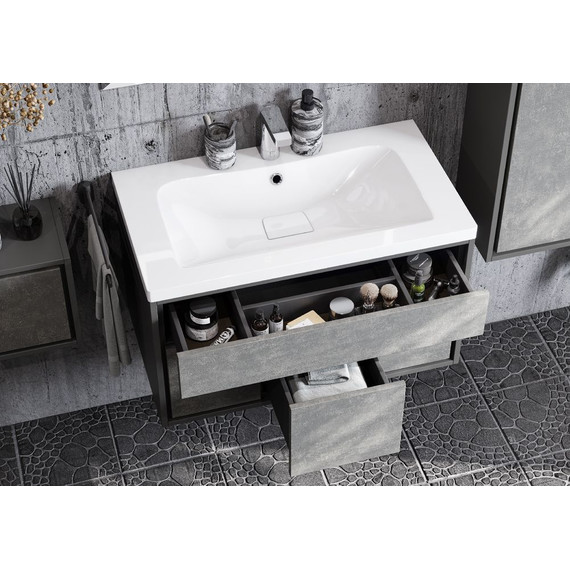 Тумба подвесная с раковиной Акватон Уэльс 80 см 1A2679K1WA6A0, графит/серый бетон - фото 7