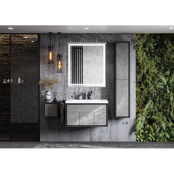 Тумба подвесная с раковиной Акватон Уэльс 80 см 1A2679K1WA6A0, графит/серый бетон - фото 9