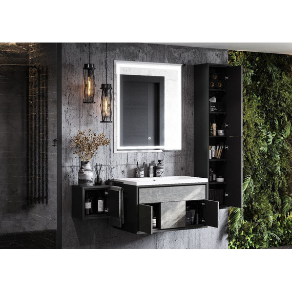 Тумба подвесная с раковиной Акватон Уэльс 80 см 1A2679K1WA6A0, графит/серый бетон - фото 10