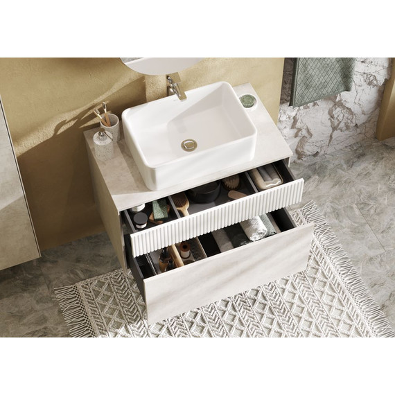 Тумба подвесная с раковиной Акватон Марбл 80 см 1A2762K1MH4C0 (раковина Mila 50) слэйт - фото 7