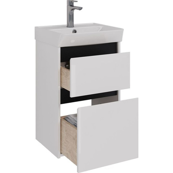 Тумба подвесная с раковиной Lemark Combi 45 см LM03C45T-black, белый глянец/черный матовый - фото 2