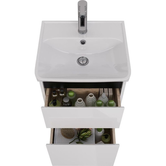 Тумба подвесная с раковиной Lemark Combi 45 см LM03C45T-black, белый глянец/черный матовый - фото 3