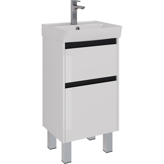 Тумба подвесная с раковиной Lemark Combi 45 см LM03C45T-black, белый глянец/черный матовый - фото 5