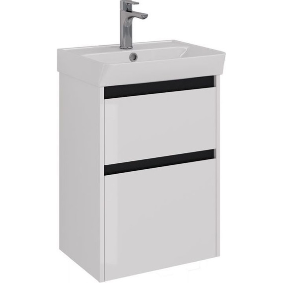 Тумба подвесная с раковиной Lemark Combi 50 см LM03C50T-black, белый глянец/черный матовый - фото 