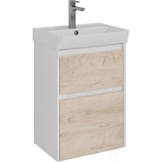 Тумба подвесная с раковиной Lemark Combi 50 см LM03C50T-dub, белый глянец/дуб кантри - фото 