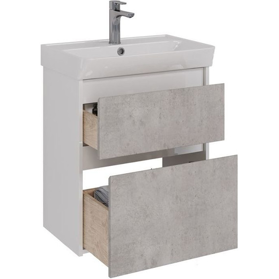 Тумба подвесная с раковиной Lemark Combi 60 см LM03C60T-Beton, белый глянец/бетон - фото 2