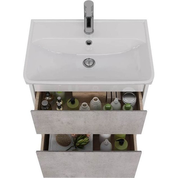 Тумба подвесная с раковиной Lemark Combi 60 см LM03C60T-Beton, белый глянец/бетон - фото 3
