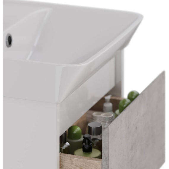 Тумба подвесная с раковиной Lemark Combi 60 см LM03C60T-Beton, белый глянец/бетон - фото 4