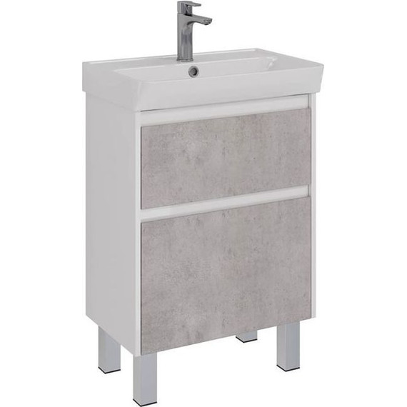 Тумба подвесная с раковиной Lemark Combi 60 см LM03C60T-Beton, белый глянец/бетон - фото 5