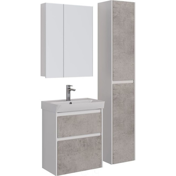 Тумба подвесная с раковиной Lemark Combi 60 см LM03C60T-Beton, белый глянец/бетон - фото 6