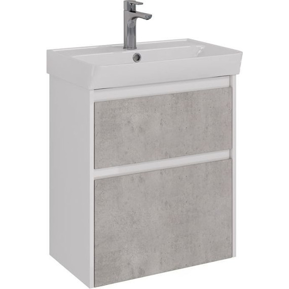 Тумба подвесная с раковиной Lemark Combi 60 см LM03C60T-Beton, белый глянец/бетон - фото 