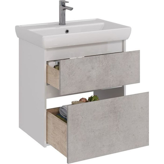 Тумба подвесная с раковиной Lemark Combi 70 см LM03C70T-Beton, белый глянец/бетон - фото 2