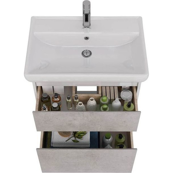 Тумба подвесная с раковиной Lemark Combi 70 см LM03C70T-Beton, белый глянец/бетон - фото 3