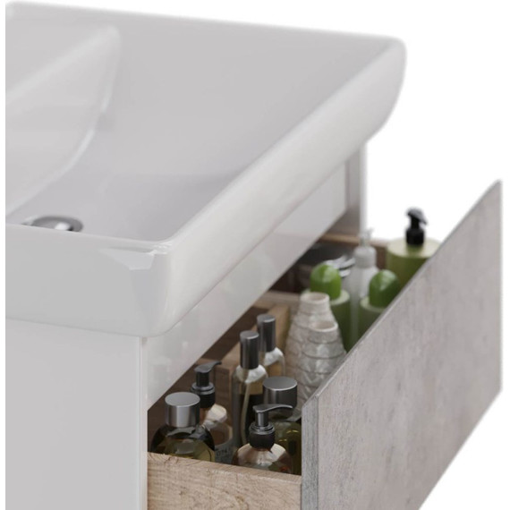 Тумба подвесная с раковиной Lemark Combi 70 см LM03C70T-Beton, белый глянец/бетон - фото 4