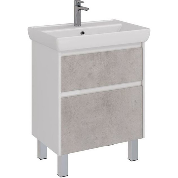 Тумба подвесная с раковиной Lemark Combi 70 см LM03C70T-Beton, белый глянец/бетон - фото 5