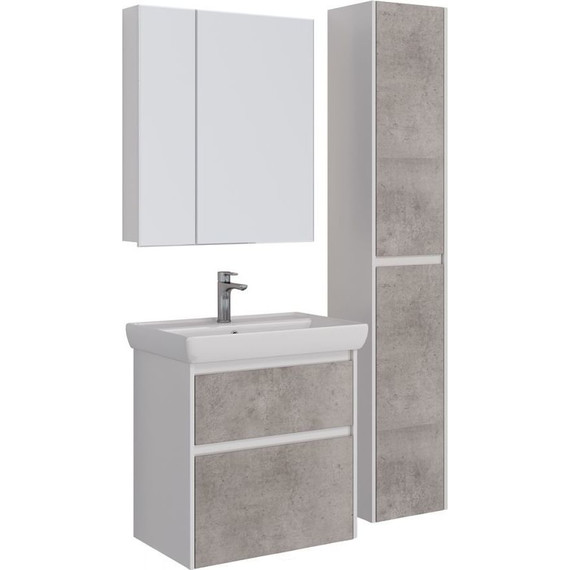 Тумба подвесная с раковиной Lemark Combi 70 см LM03C70T-Beton, белый глянец/бетон - фото 6