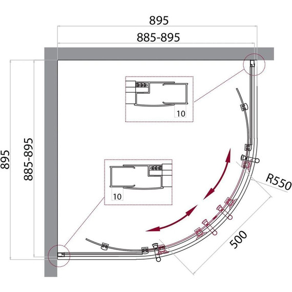 Душевое ограждение BelBagno 90x90 см UNO-195-R-2-90-P-NERO, черный/рифлёное - фото 3