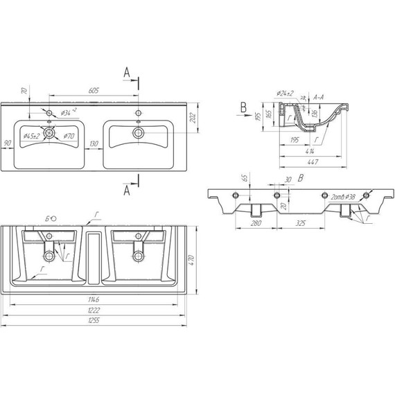 Тумба подвесная с раковиной Lemark Combi 125 см LM03C125T-black, белый глянец/черный матовый - фото 11