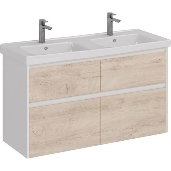 Тумба подвесная с раковиной Lemark Combi 125 см LM03C125T-dub, белый глянец/дуб кантри - фото 
