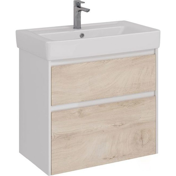Тумба подвесная с раковиной Lemark Combi 80 см LM03C80T-dub, белый глянец/дуб кантри - фото 