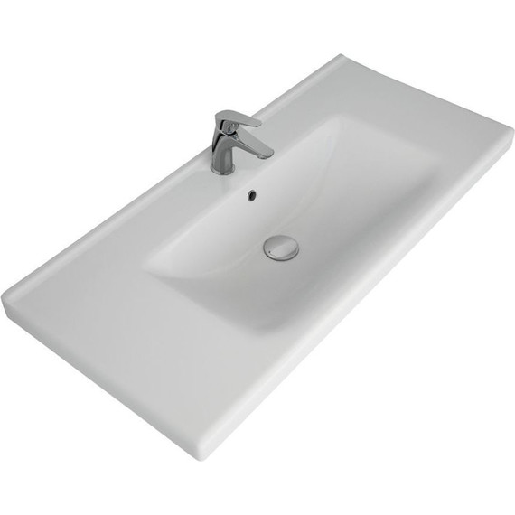 Тумба подвесная с раковиной Lemark Olivia 100 см LM08OL100T, дуб кантри/белый глянец - фото 9