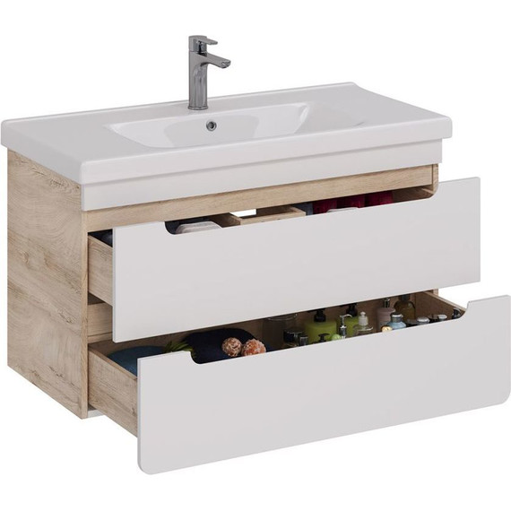 Тумба подвесная с раковиной Lemark Olivia 100 см LM08OL100T, дуб кантри/белый глянец - фото 2