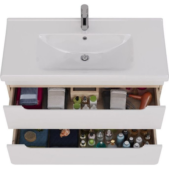 Тумба подвесная с раковиной Lemark Olivia 100 см LM08OL100T, дуб кантри/белый глянец - фото 3