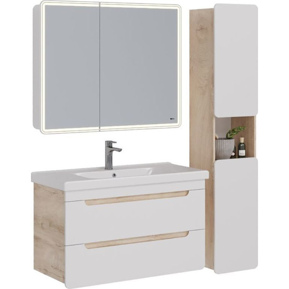 Тумба подвесная с раковиной Lemark Olivia 100 см LM08OL100T, дуб кантри/белый глянец - фото 5