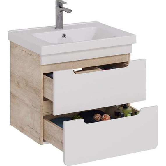 Тумба подвесная с раковиной Lemark Olivia 65 см LM08OL65T, дуб кантри/белый глянец - фото 2