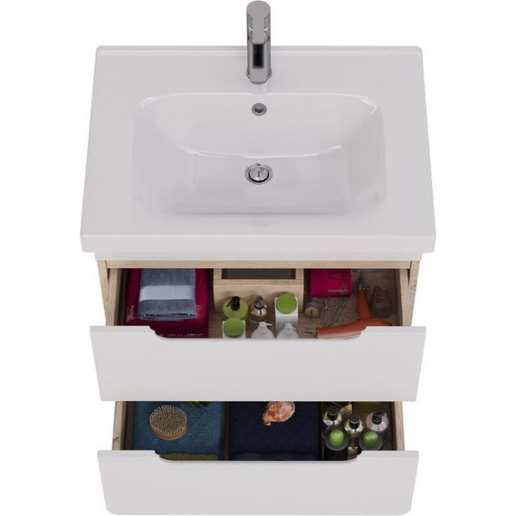 Тумба подвесная с раковиной Lemark Olivia 65 см LM08OL65T, дуб кантри/белый глянец - фото 3