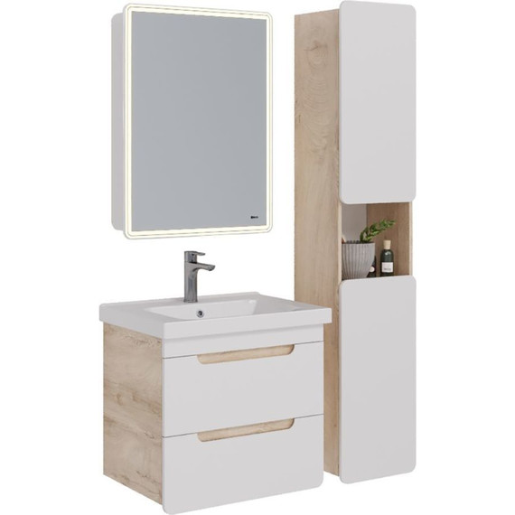 Тумба подвесная с раковиной Lemark Olivia 65 см LM08OL65T, дуб кантри/белый глянец - фото 5