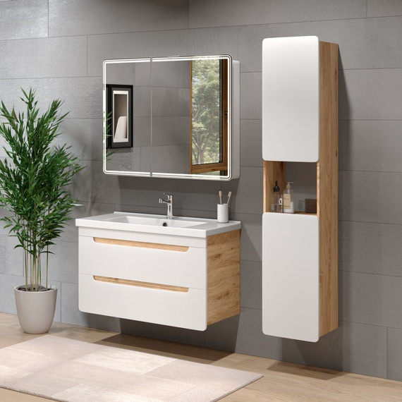 Тумба подвесная с раковиной Lemark Olivia 65 см LM08OL65T, дуб кантри/белый глянец - фото 6