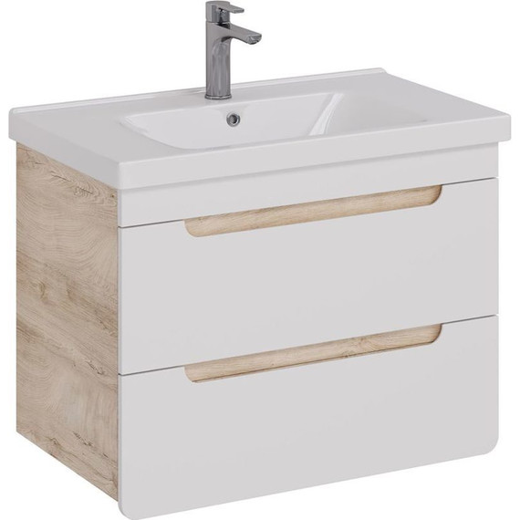 Тумба подвесная с раковиной Lemark Olivia 80 см LM08OL80T, дуб кантри/белый глянец - фото 