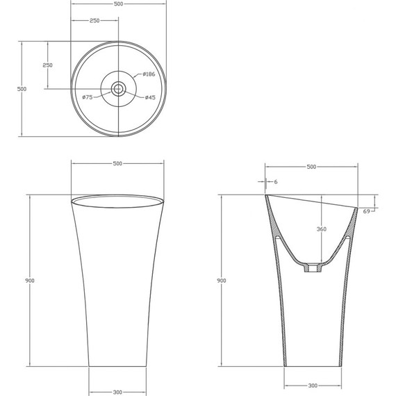 Раковина напольная Abber Stein 50 см AS2509, белый матовый - фото 3