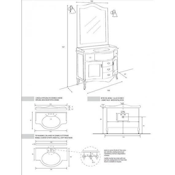 Тумба напольная с раковиной Cezares Rubino 110 см RUBINO.BA.Noc, Noce - фото 6