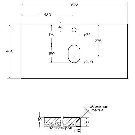 Столешница Cezares 90 см KEP-90-MNO, Marmo Nero Opaco - фото 3