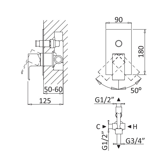 Смеситель для ванны Cezares PORTA-VDIM-NOP, черный матовый, Цвет производителя: чёрный - фото 2