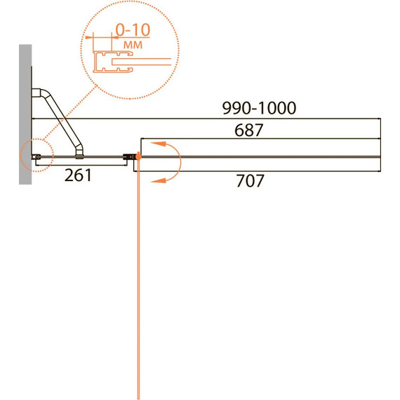 Шторка для ванны Cezares 100 см RELAX-V-11-100/140-P-Bi-L, хром/рифленое - фото 3