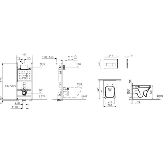 Инсталляция с подвесным безободковым унитазом Vitra Zentrum Square L-Box 9875B003-7201 - фото 2