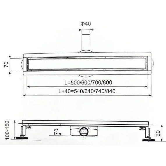 Трап Zeissler 40 см BAD554002BK, чёрный матовый (под плитку) - фото 15