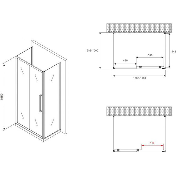 Душевое ограждение Abber Schwarzer Diamant 110x100 см AG30110BMH-S100BM-S100BM, чёрный/матовое - фото 5